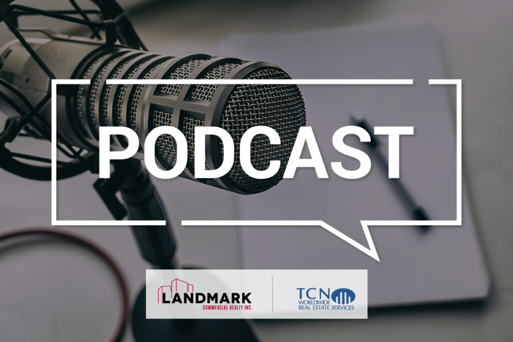 decorative graphic for the new podcast with landmark and tcn logos