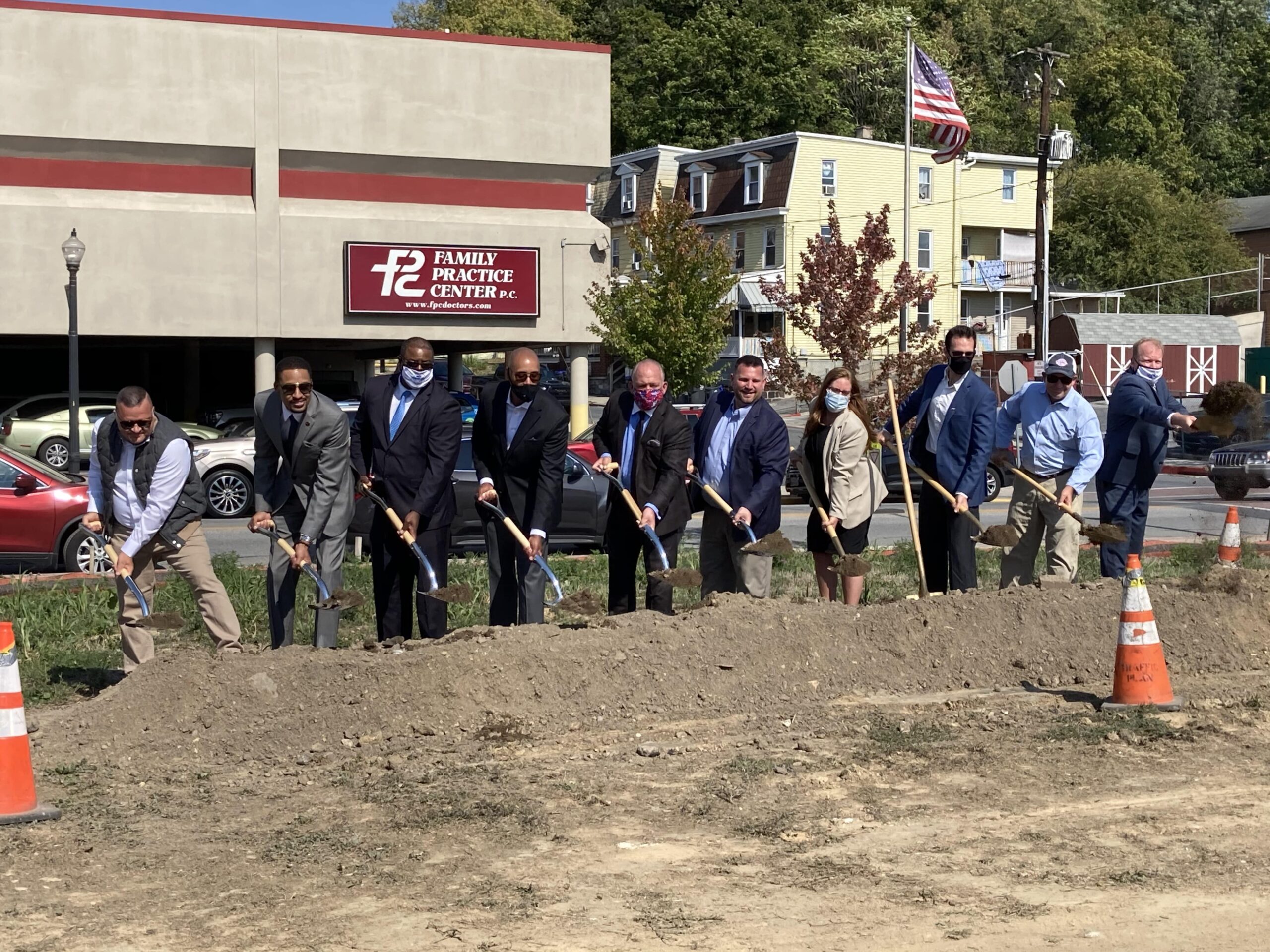 The development team at IDP, local Steelton officials and Dauphin County Commissioners breaking ground on the Steel Works project