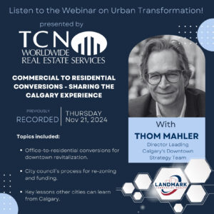 flyer with information about the webinar on urban transformation with thom mahler