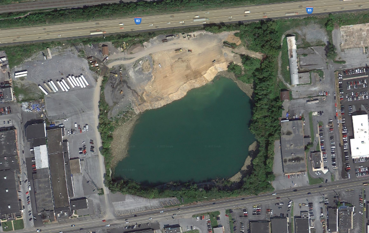 aerial view of an old quarry at paxton street